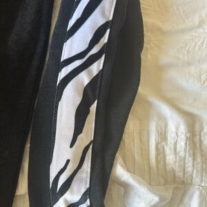 Aviator Nation Black sweats with black and white Zebra velour stripe Pants